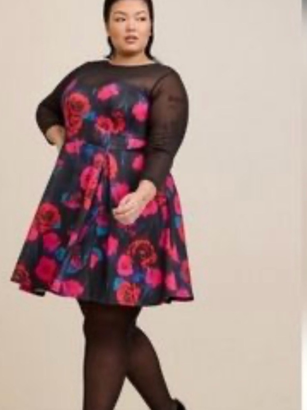 Torrid Mini Scuba Illusion Neck Floral Mesh Dress Size 2